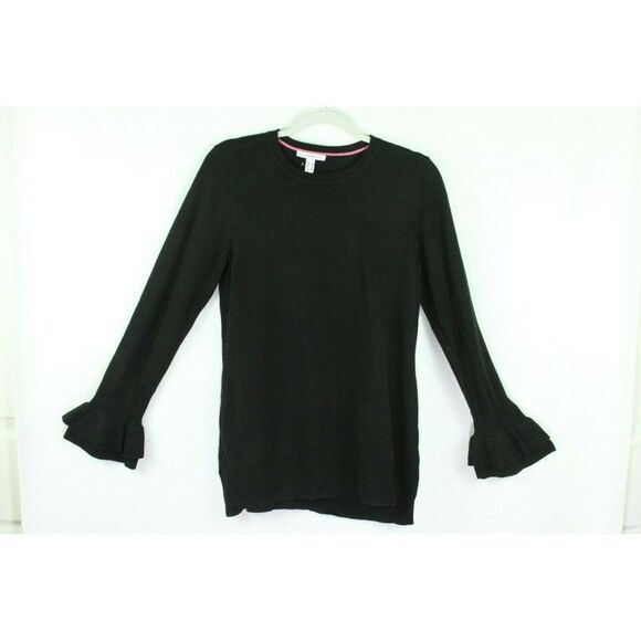 Isaac Mizrahi LIVE Sweater Tunic Pullover Ruffle Cuffs Black Womens Small - Picture 1 of 8